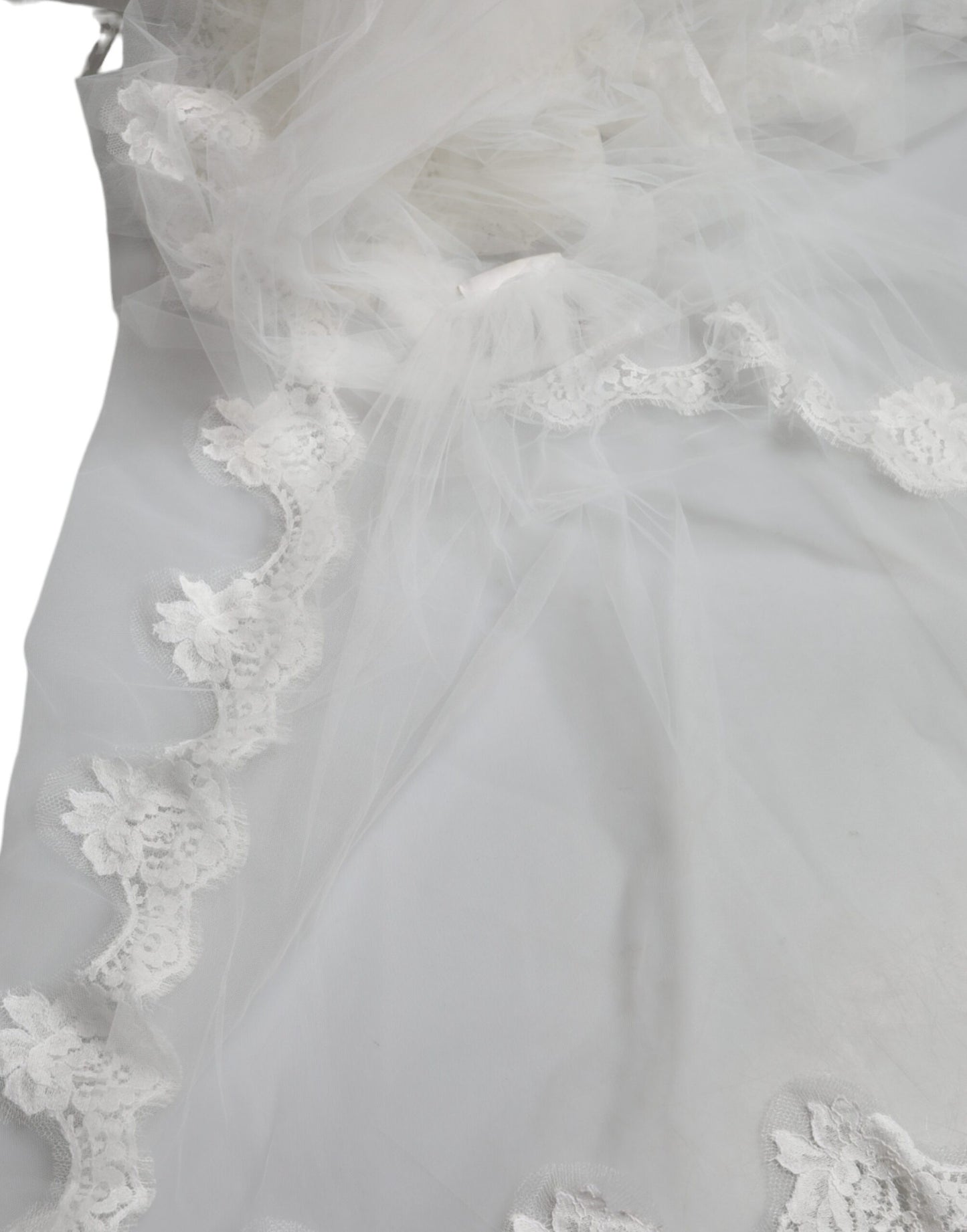 Velo de novia de nailon con encaje floral blanco hasta el suelo