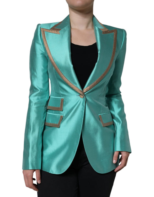 Chaqueta blazer de botonadura sencilla verde metalizado