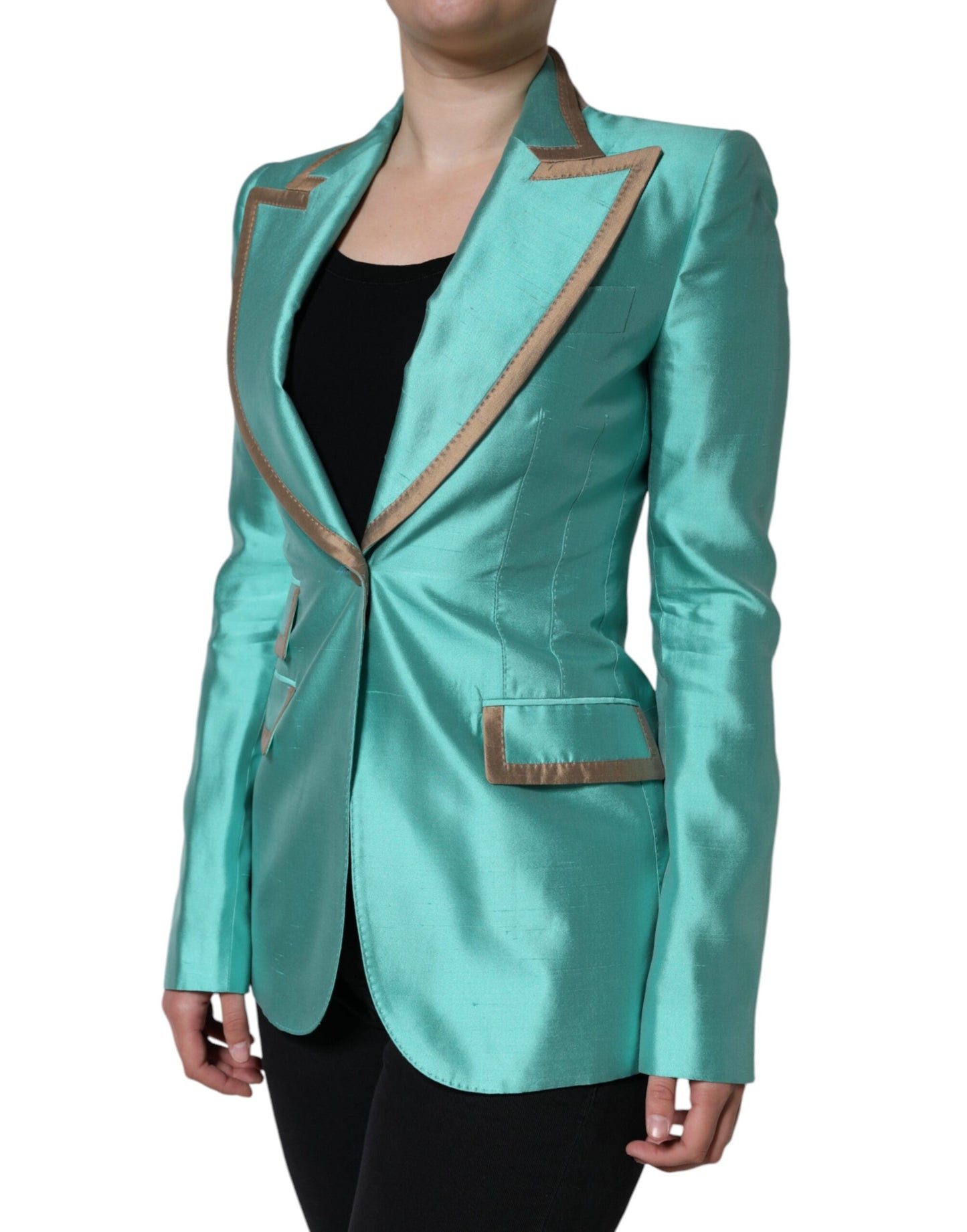 Chaqueta blazer de botonadura sencilla verde metalizado