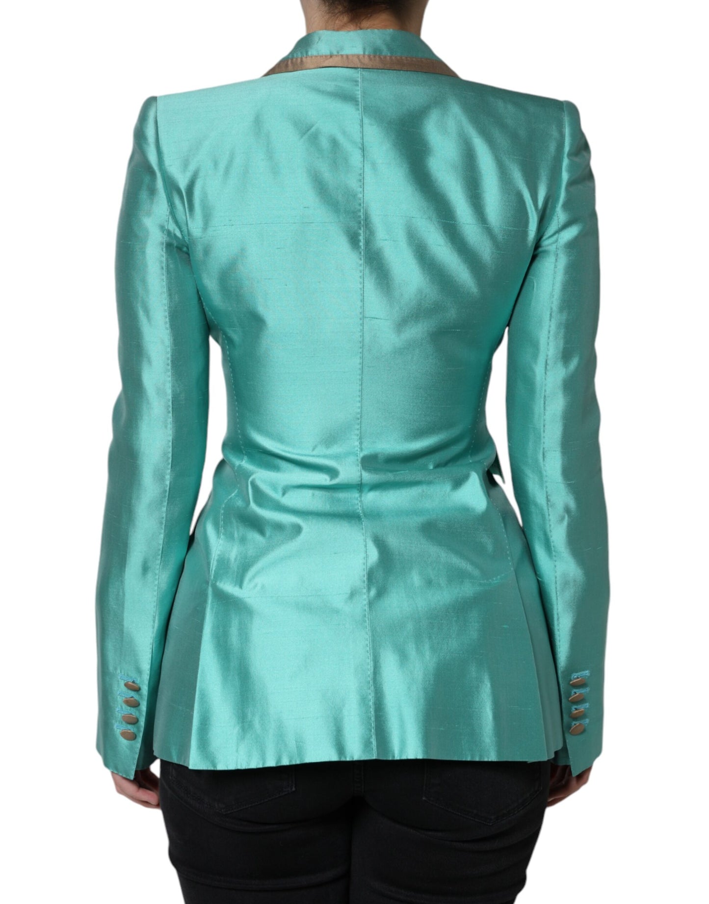 Chaqueta blazer de botonadura sencilla verde metalizado