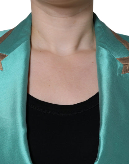 Chaqueta blazer de botonadura sencilla verde metalizado