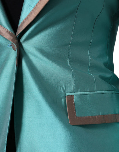 Chaqueta blazer de botonadura sencilla verde metalizado