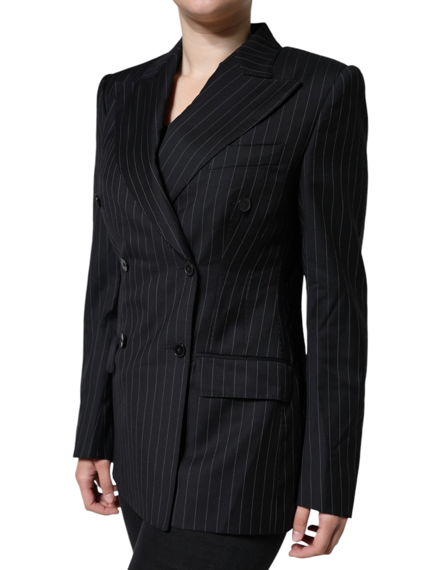 Chaqueta cruzada de rayas negras