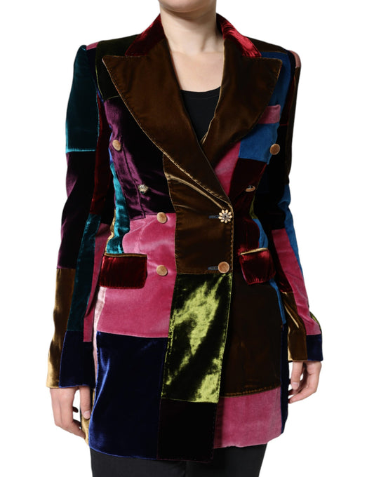 Chaqueta blazer de patchwork con doble botonadura multicolor