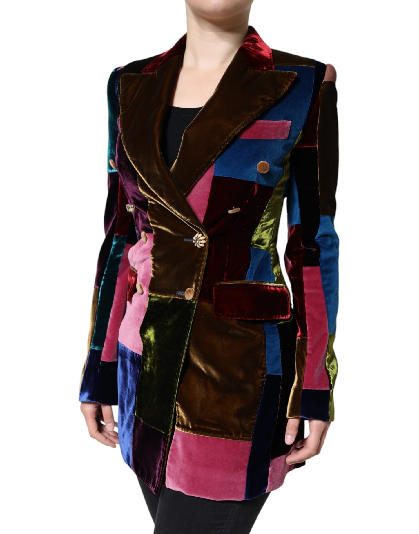 Chaqueta blazer de patchwork con doble botonadura multicolor