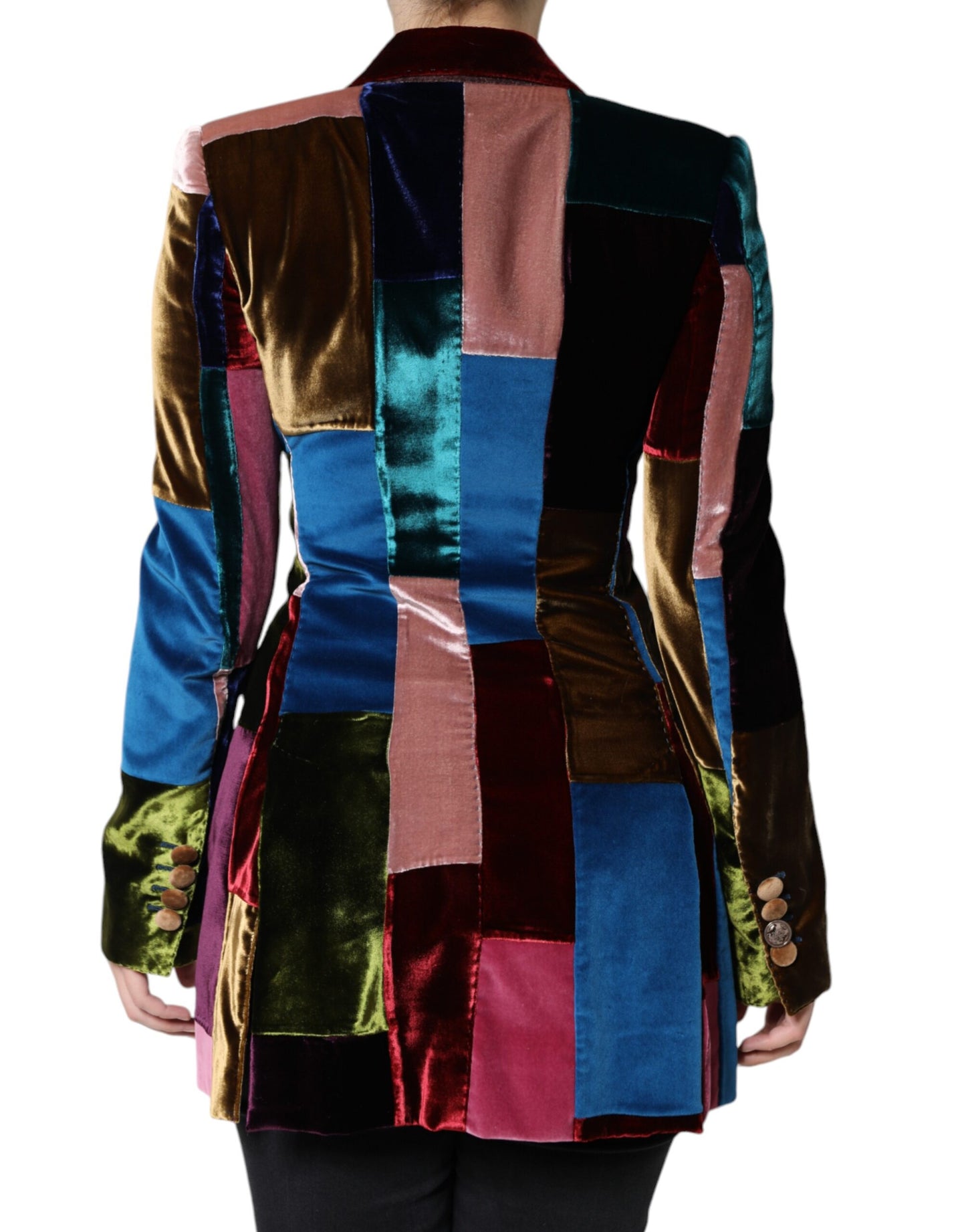 Chaqueta blazer de patchwork con doble botonadura multicolor