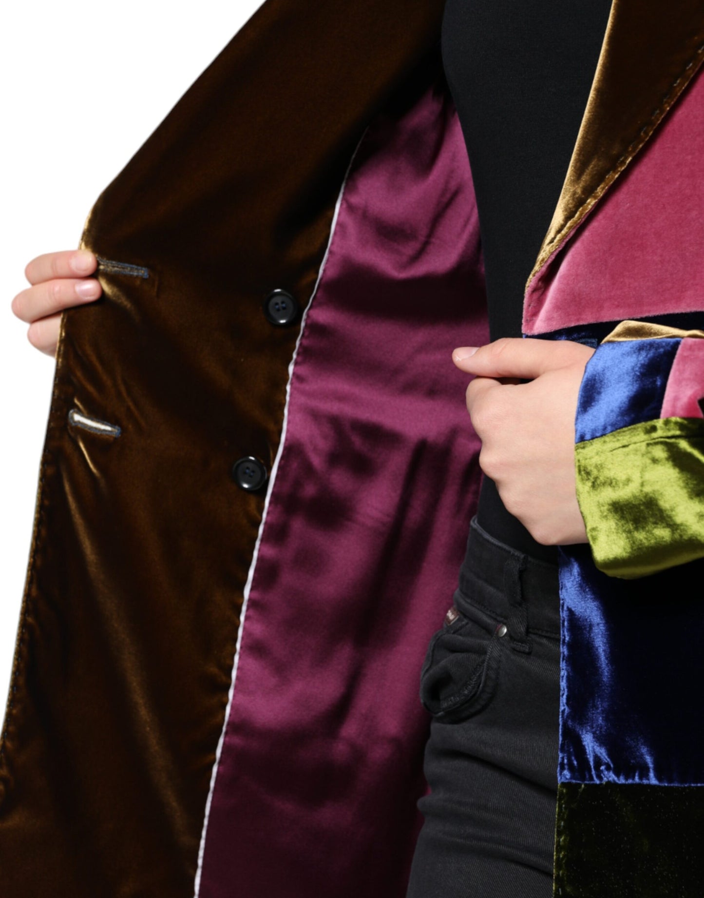 Chaqueta blazer de patchwork con doble botonadura multicolor