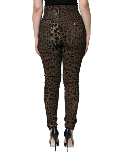 Vaqueros ajustados de algodón con estampado de leopardo marrón