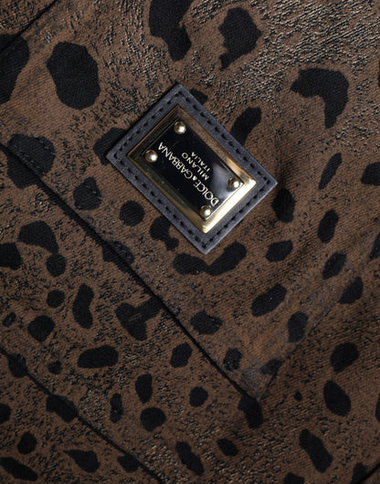 Vaqueros ajustados de algodón con estampado de leopardo marrón