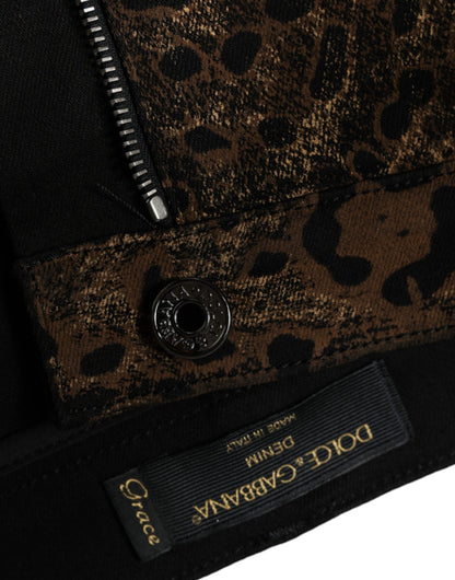 Vaqueros ajustados de algodón con estampado de leopardo marrón