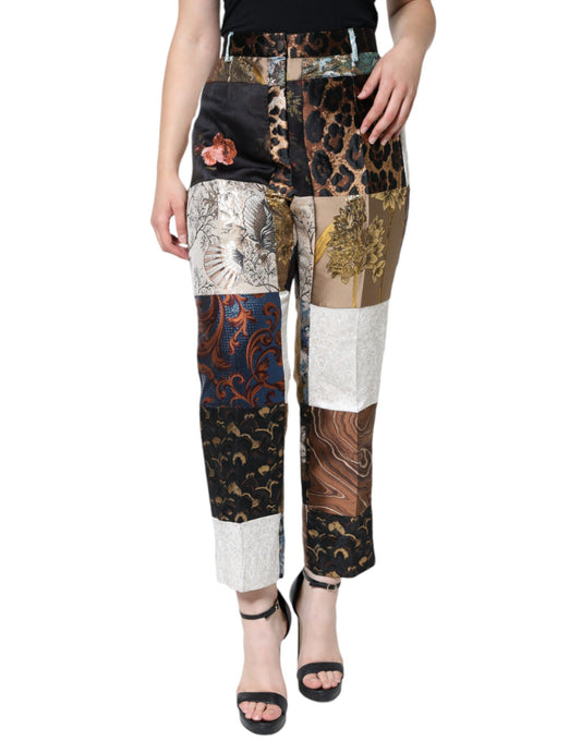 Pantalones de cintura alta con patchwork jacquard multicolor