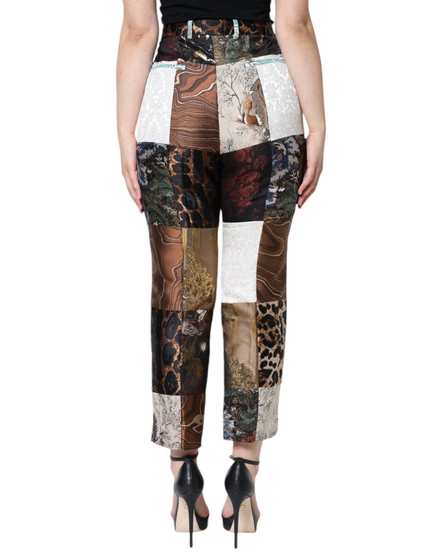 Pantalones de cintura alta con patchwork jacquard multicolor