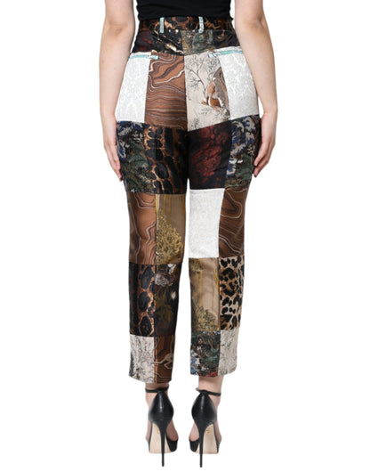 Pantalones de cintura alta con patchwork jacquard multicolor