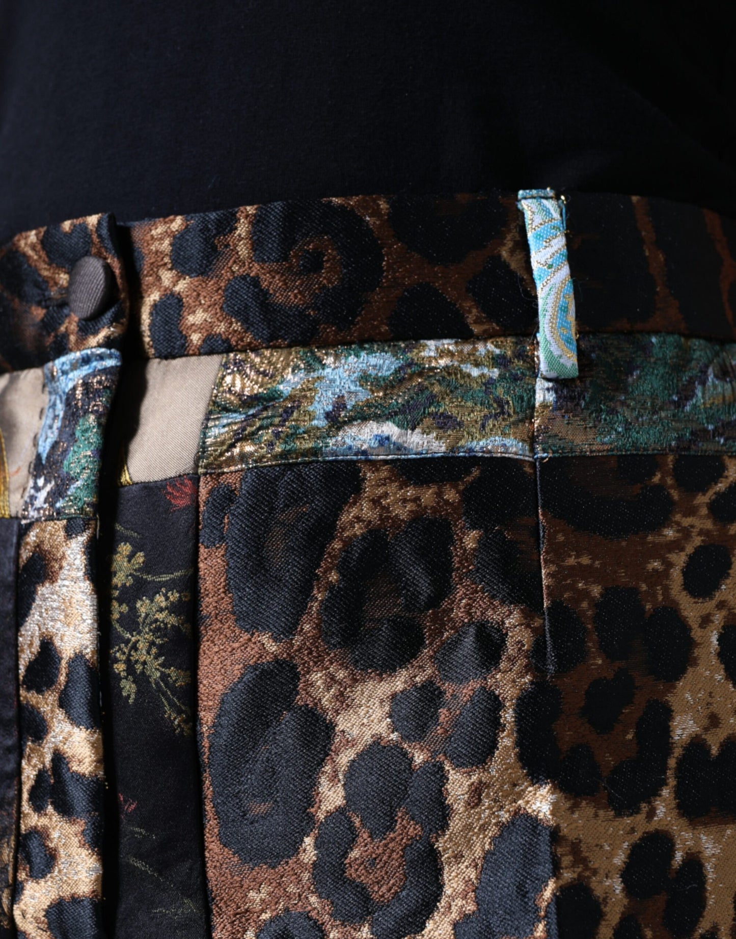 Pantalones de cintura alta con patchwork jacquard multicolor
