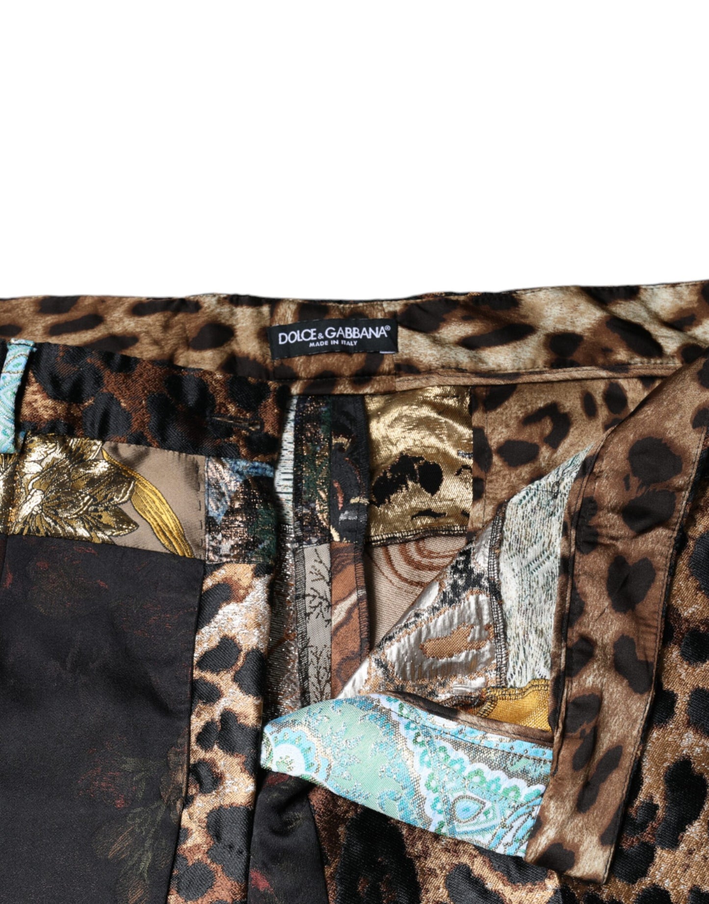 Pantalones de cintura alta con patchwork jacquard multicolor