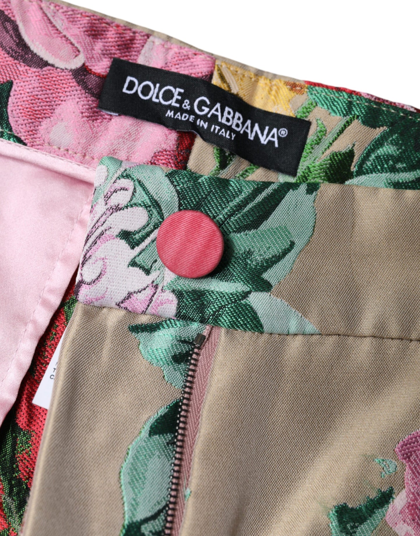 Pantalones cónicos de cintura alta con estampado floral en jacquard beige