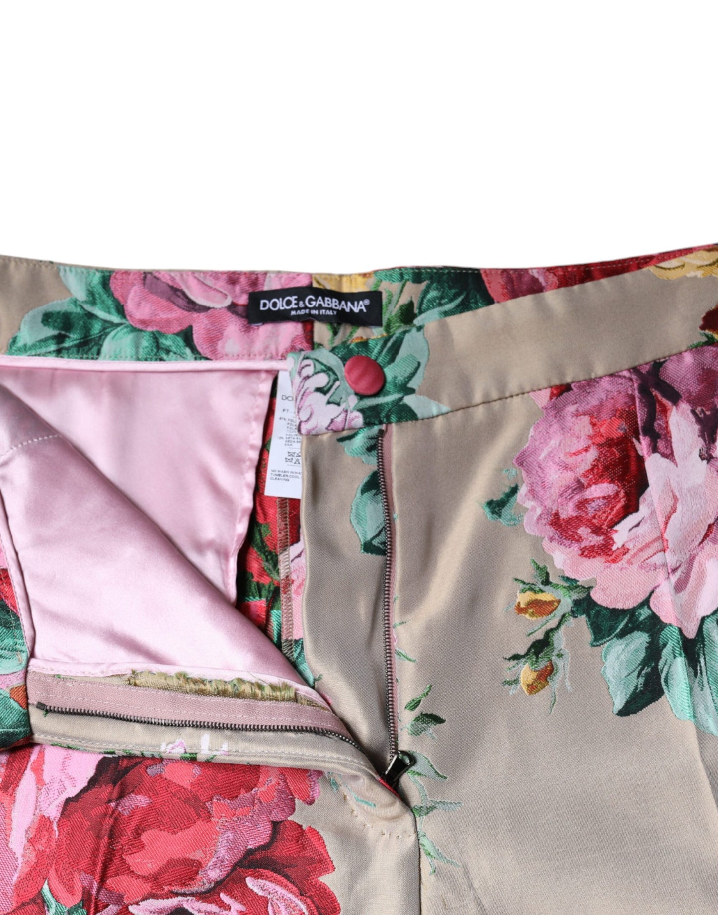 Pantalones cónicos de cintura alta con estampado floral en jacquard beige