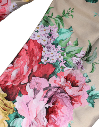 Pantalones cónicos de cintura alta con estampado floral en jacquard beige