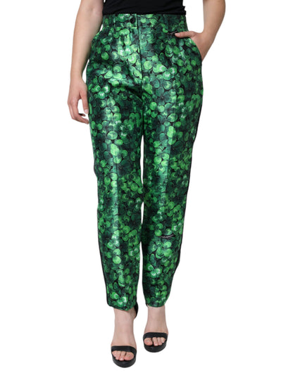 Pantalones cónicos de cintura alta de satén de seda de trébol verde