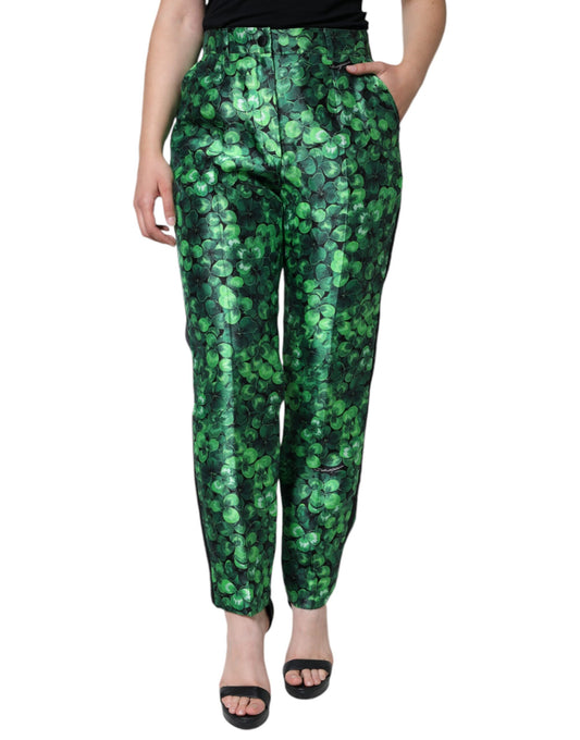 Pantalones cónicos de cintura alta de satén de seda de trébol verde