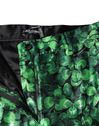 Pantalones cónicos de cintura alta de satén de seda de trébol verde