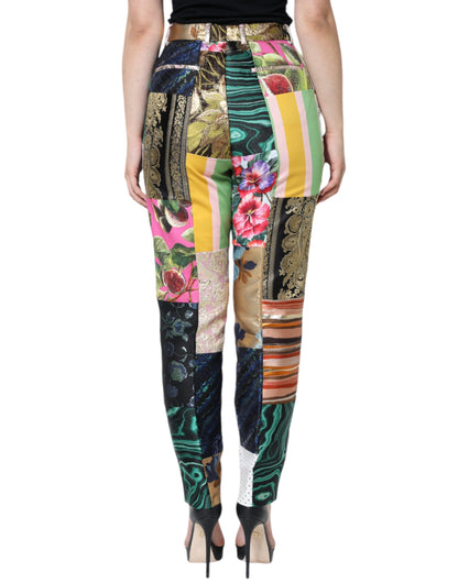 Pantalones de cintura alta con patchwork jacquard multicolor
