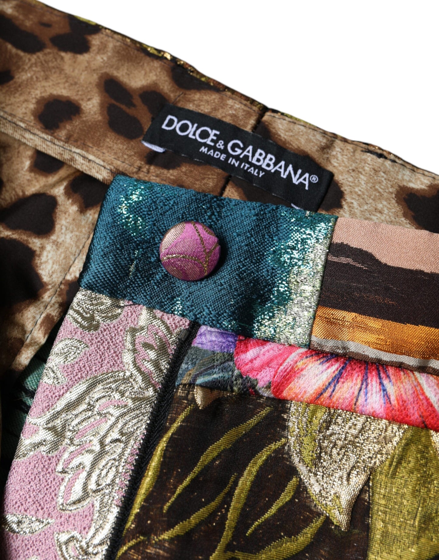 Pantalones de cintura alta con patchwork jacquard multicolor