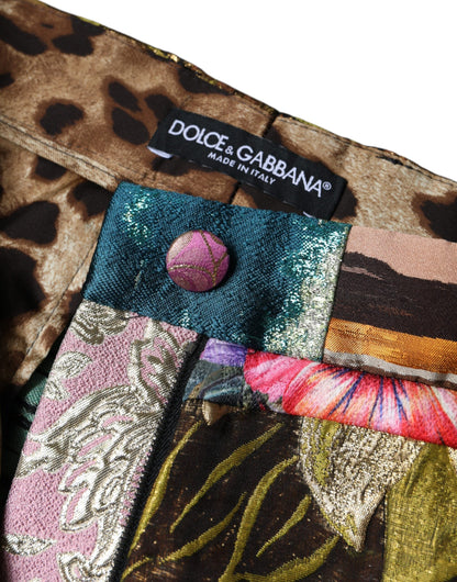 Pantalones de cintura alta con patchwork jacquard multicolor