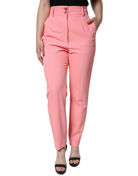 Pantalones cónicos de cintura alta de poliéster rosa