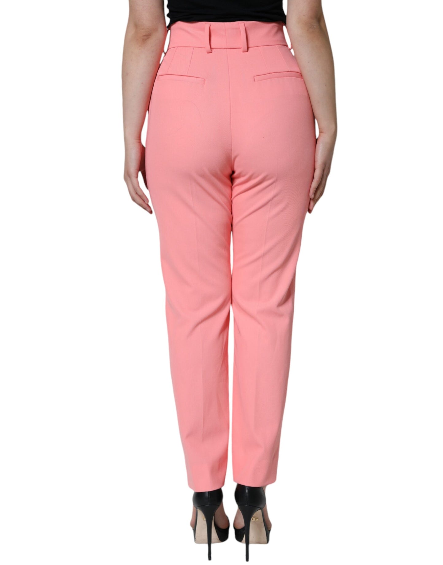 Pantalones cónicos de cintura alta de poliéster rosa