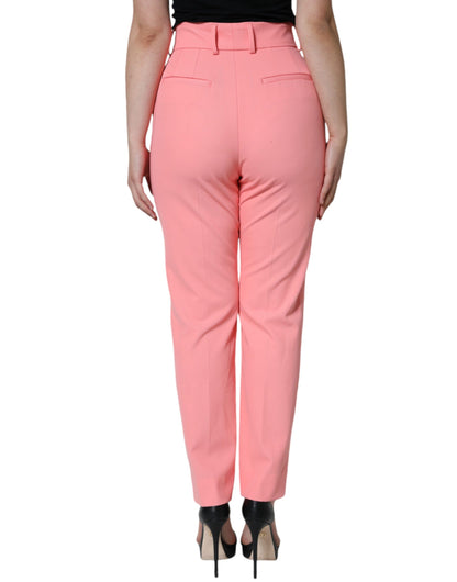 Pantalones cónicos de cintura alta de poliéster rosa