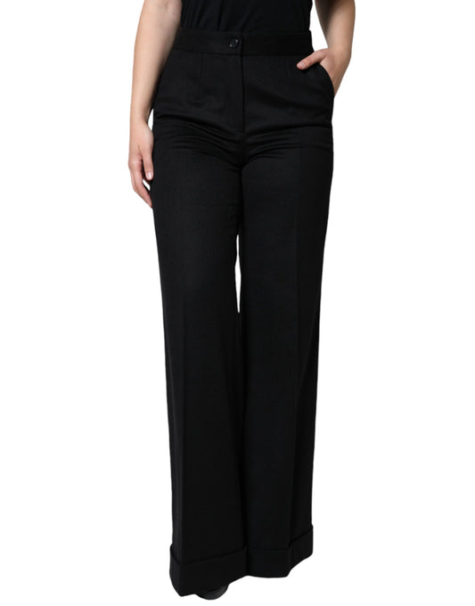 Pantalones de cachemira negra de cintura media para mujer