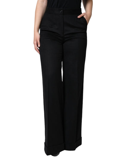 Pantalones de cachemira negra de cintura media para mujer