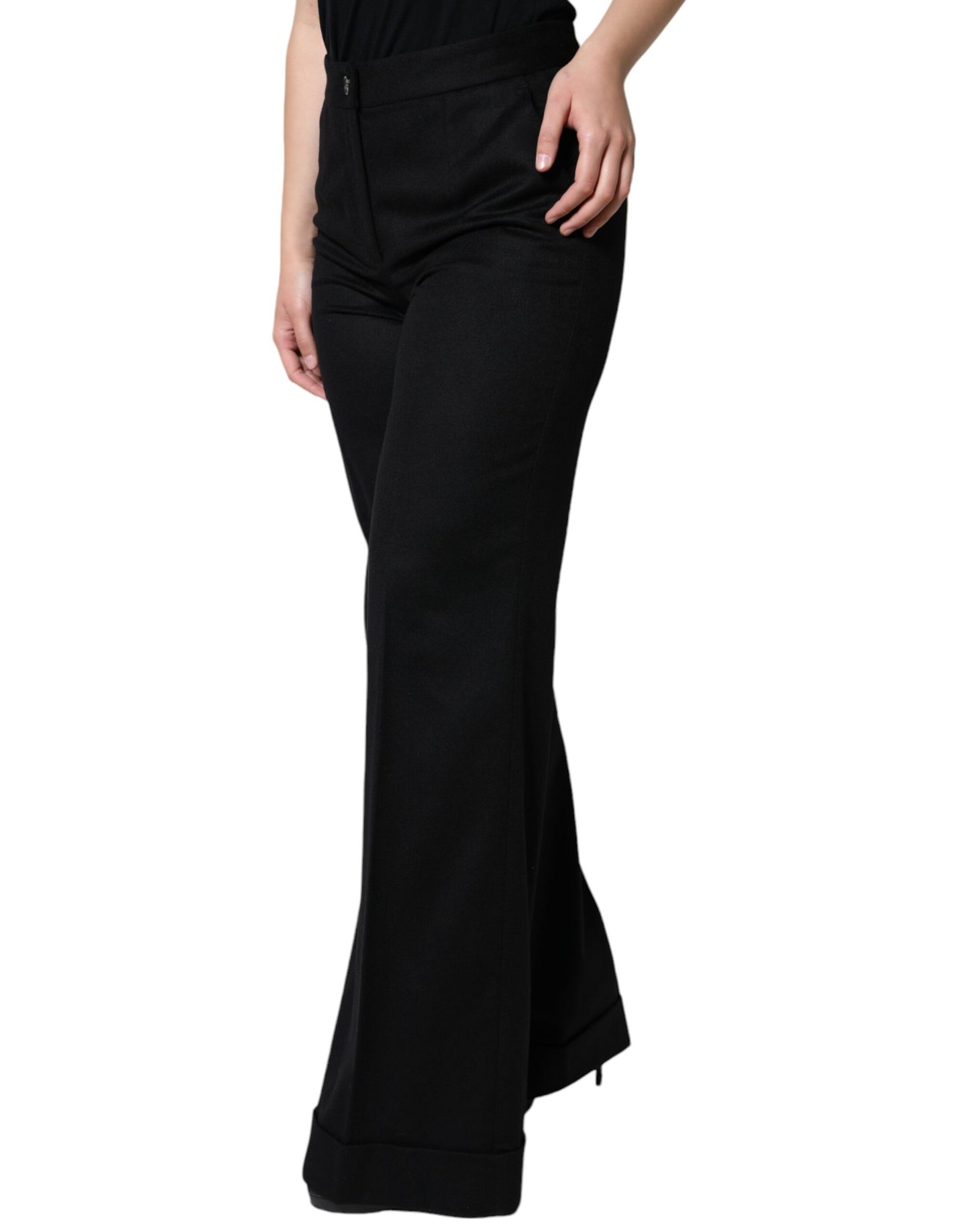 Pantalones de cachemira negra de cintura media para mujer