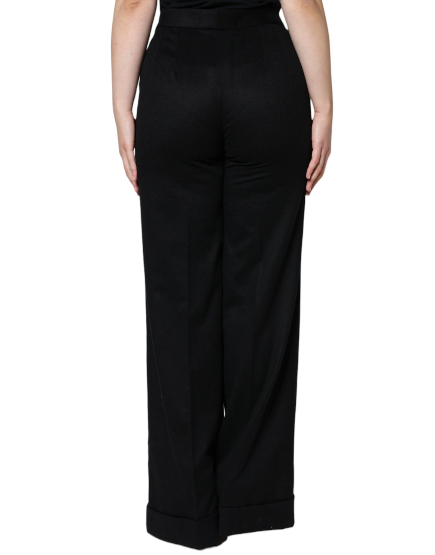 Pantalones de cachemira negra de cintura media para mujer