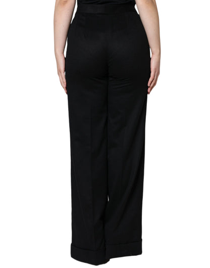 Pantalones de cachemira negra de cintura media para mujer