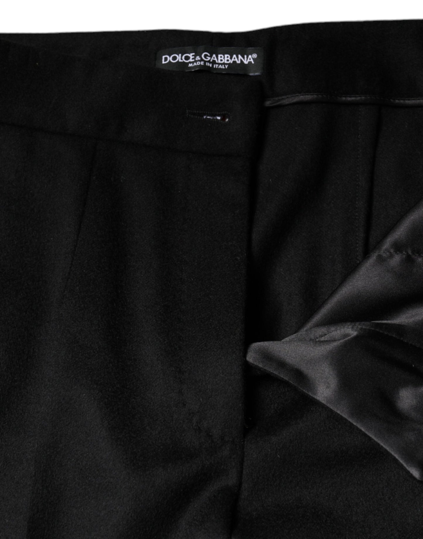 Pantalones de cachemira negra de cintura media para mujer