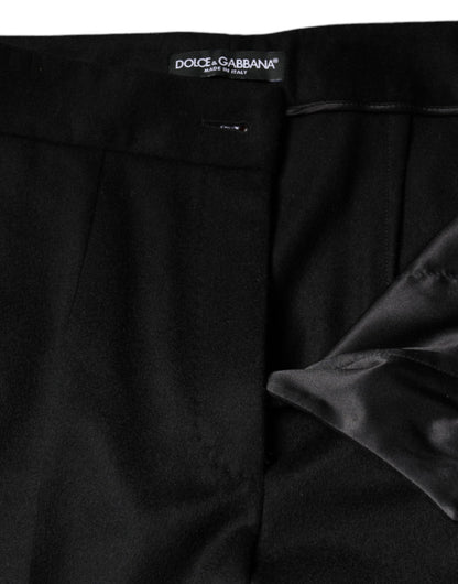 Pantalones de cachemira negra de cintura media para mujer