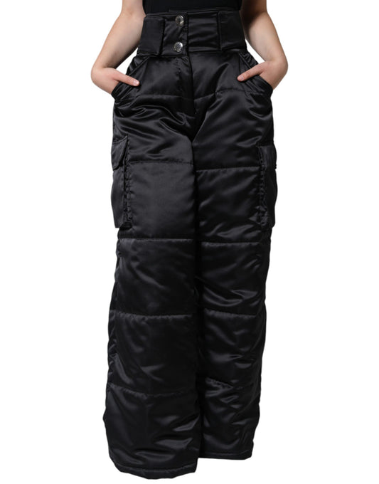 Pantalones negros acolchados de cintura alta para mujer con corte de bota