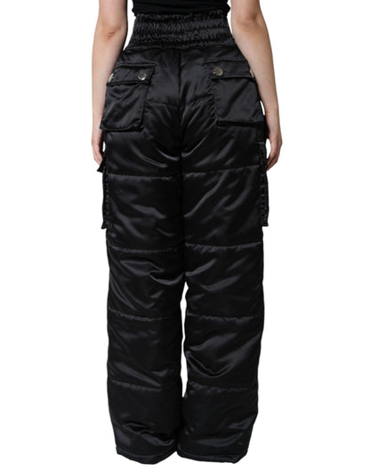 Pantalones negros acolchados de cintura alta para mujer con corte de bota
