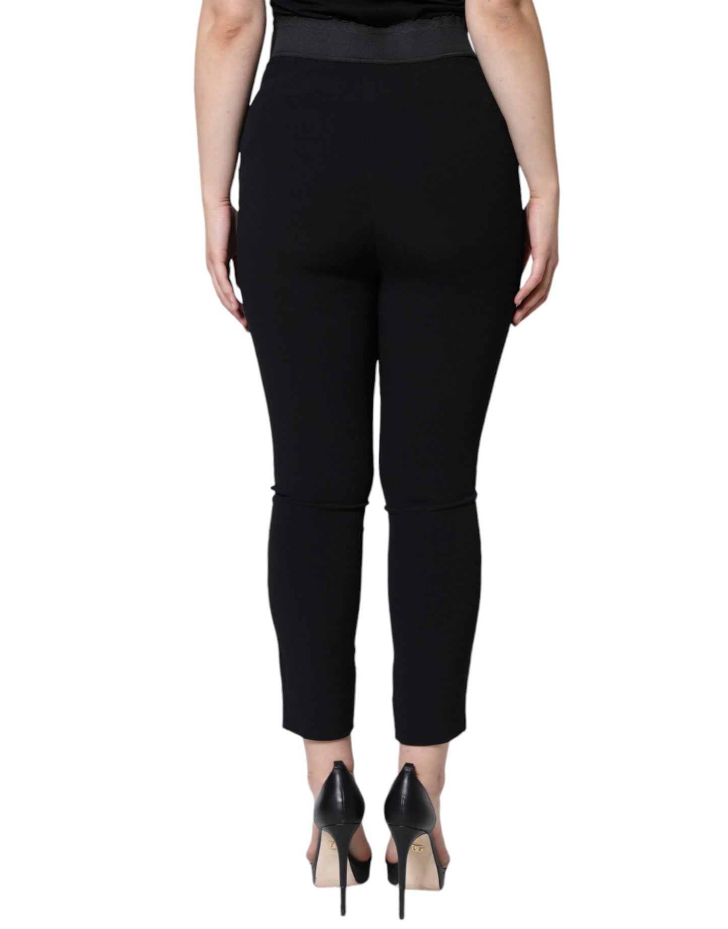 Pantalones cónicos de cintura alta de viscosa negra