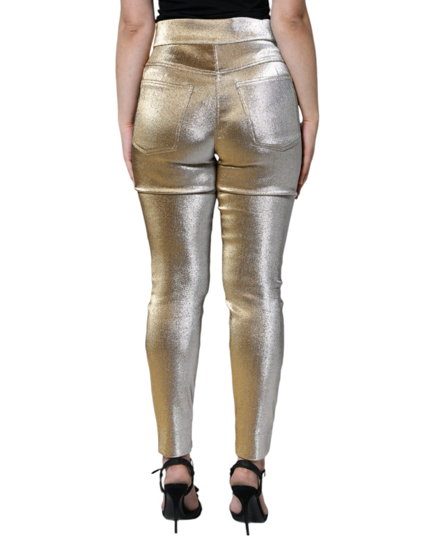 Pantalones ajustados de cintura alta con acabado dorado metalizado