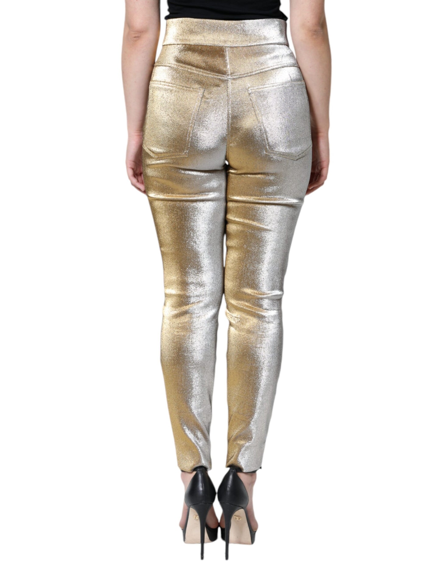 Pantalones ajustados de cintura alta con acabado dorado metalizado
