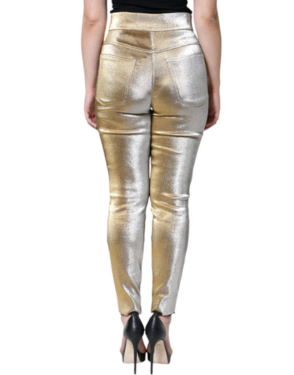 Pantalones ajustados de cintura alta con acabado dorado metalizado