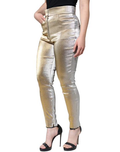 Pantalones ajustados de cintura alta con acabado dorado metalizado