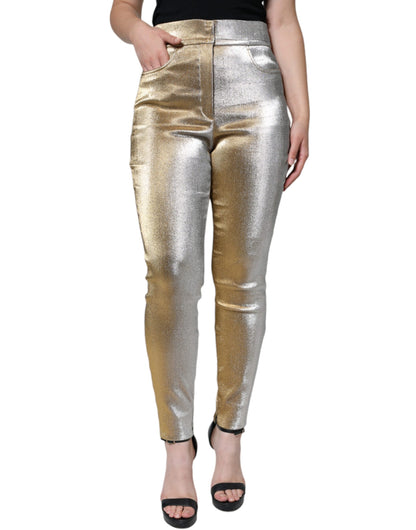 Pantalones ajustados de cintura alta con acabado dorado metalizado