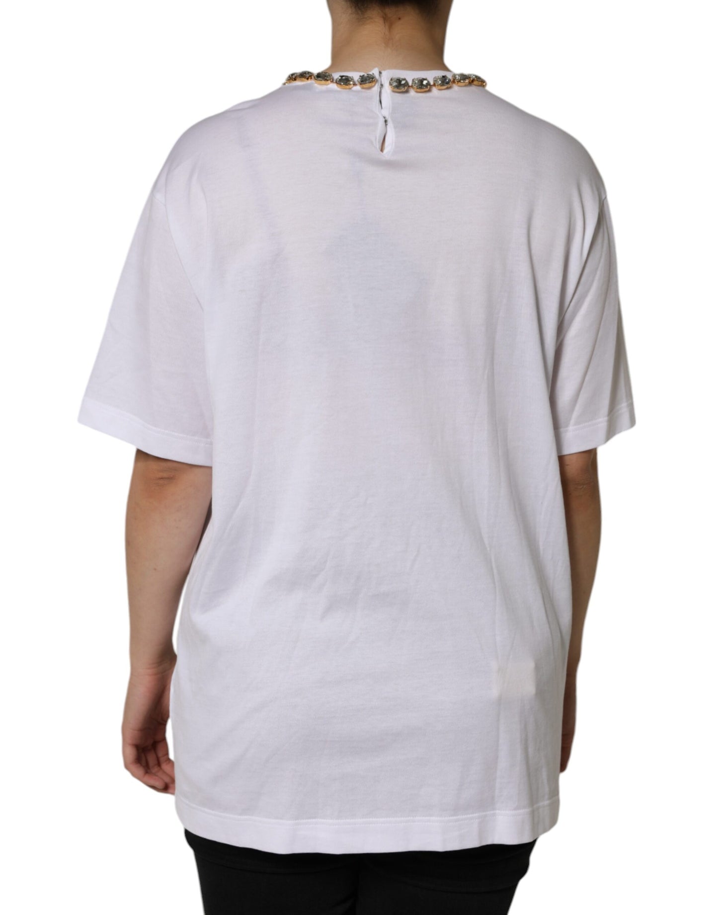 Camiseta estampada con escote de cristal blanco