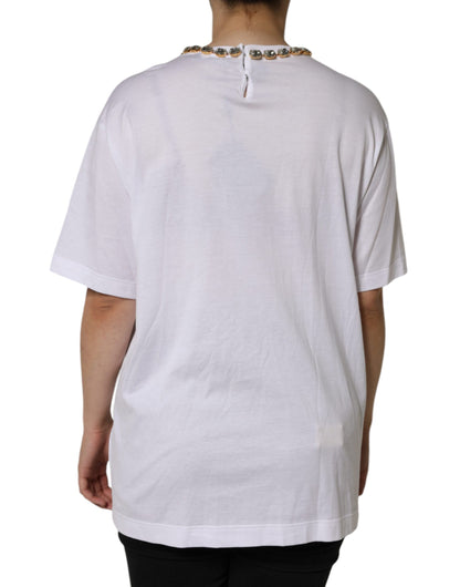 Camiseta estampada con escote de cristal blanco