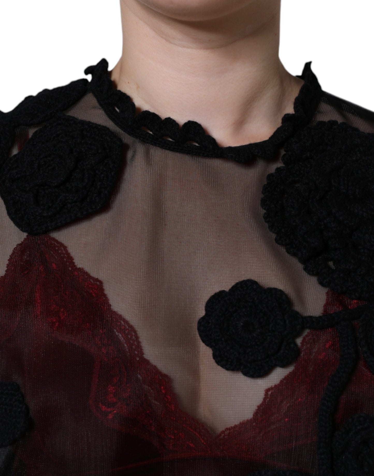 Blusa floral transparente de malla de nailon negra