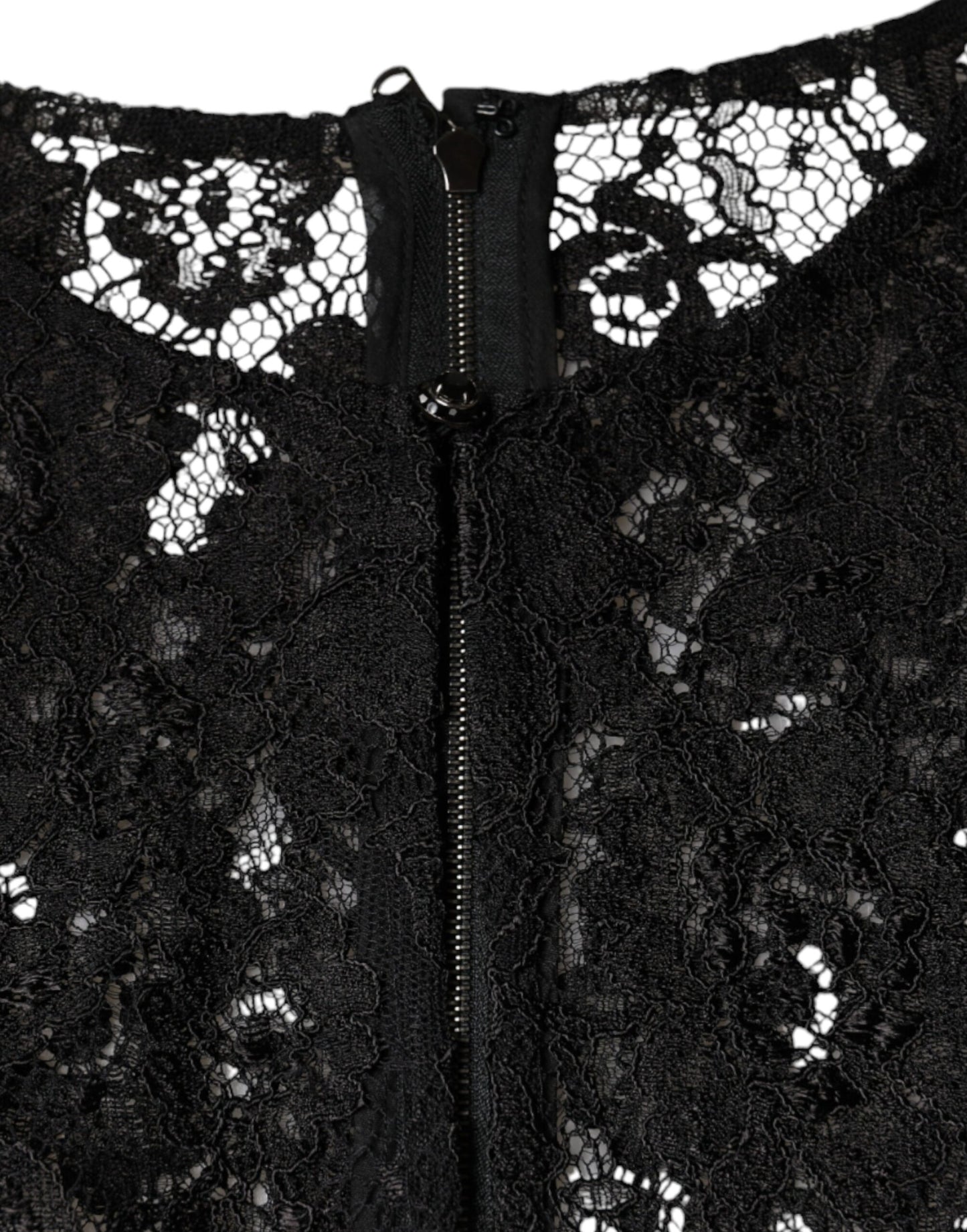 Top de manga larga transparente con encaje floral negro